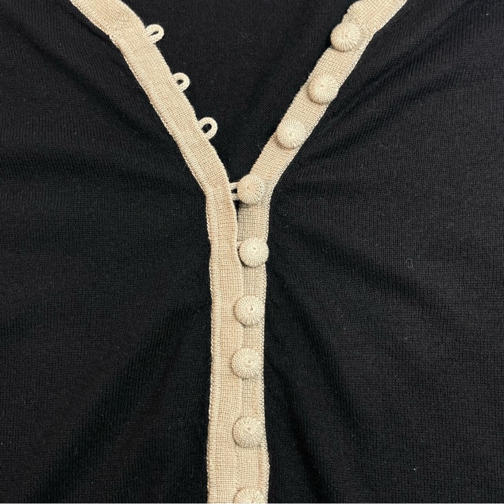 NWOT ARMAND DIRADOURIAN Women's Silk Cashmere Black Sweater Tan Trim Size Small - Picture 3 of 9